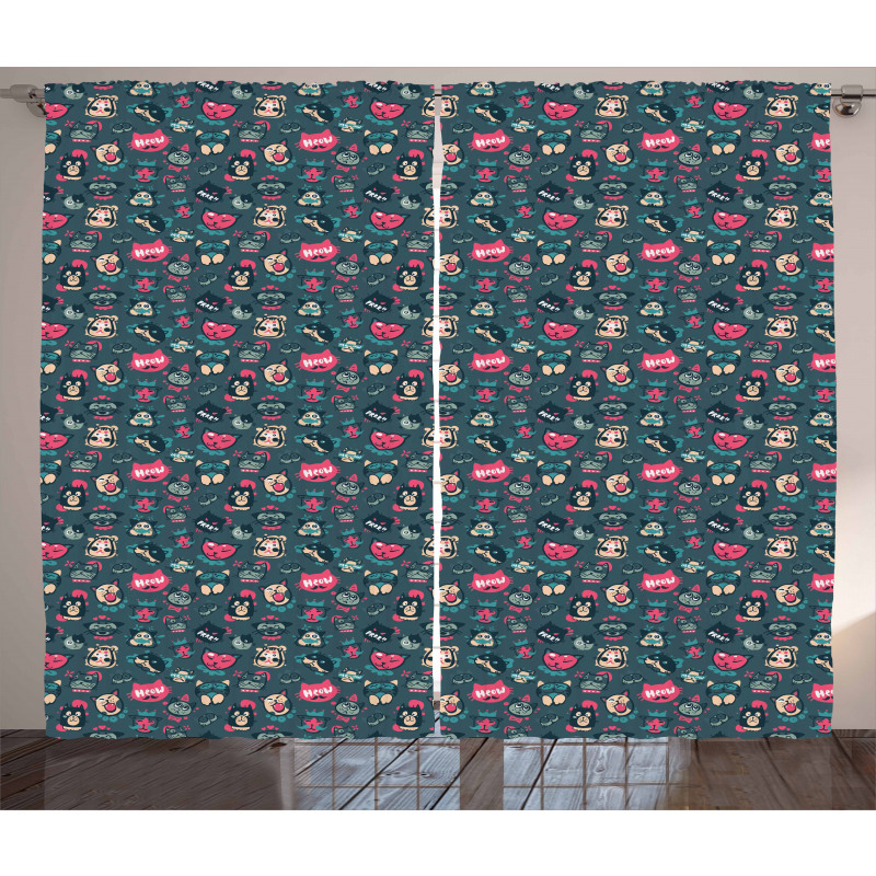 Funny Kitty Characters Curtain
