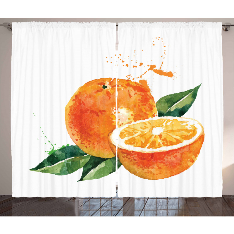 Watercolor Orange Art Curtain
