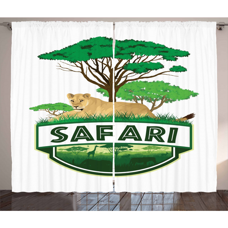 African Green Trees Lion Curtain