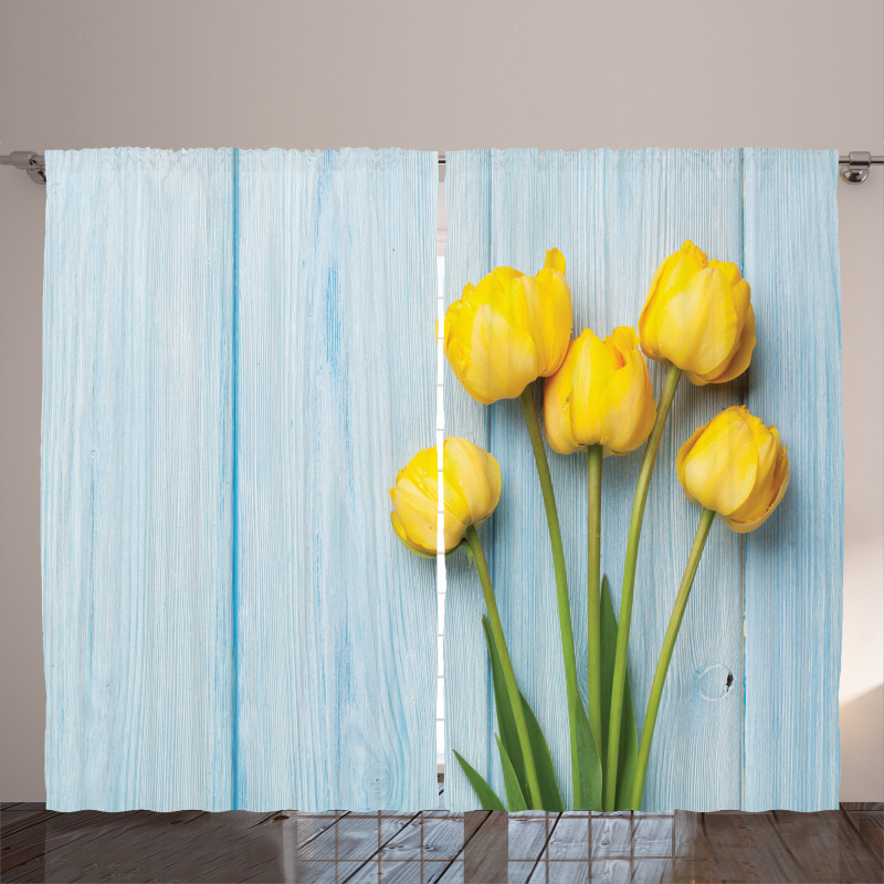 Yellow Flowers Rustic Curtain