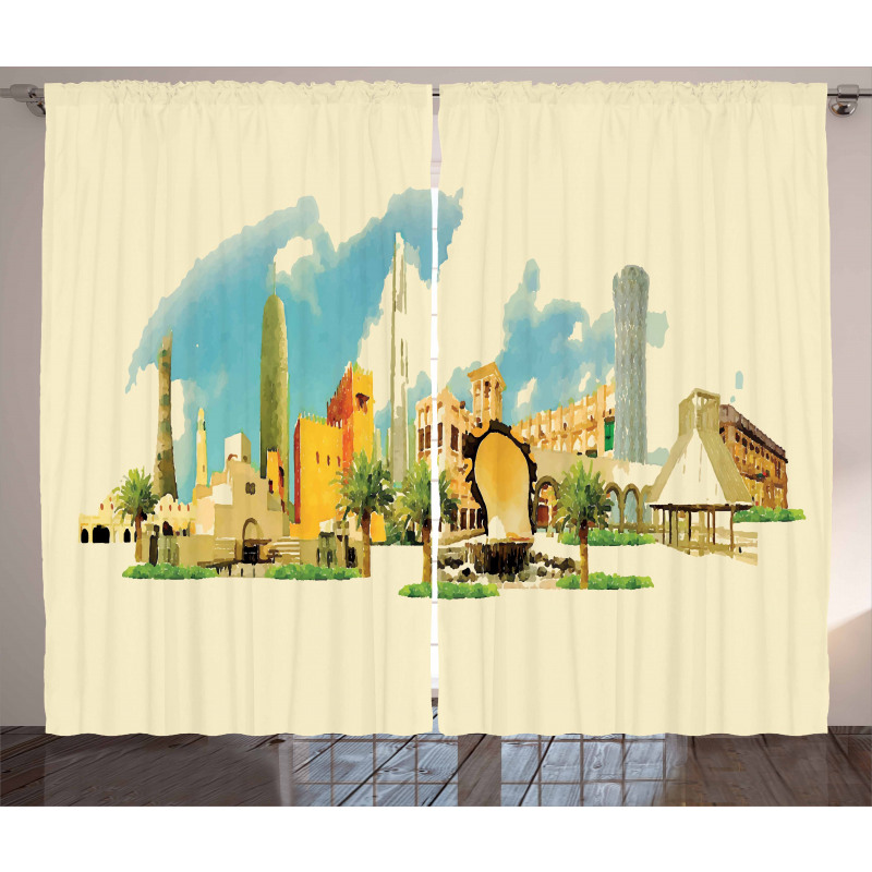 Doha Watercolor Panorama Curtain