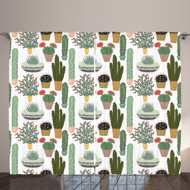 Succulents Flower Pots Curtain