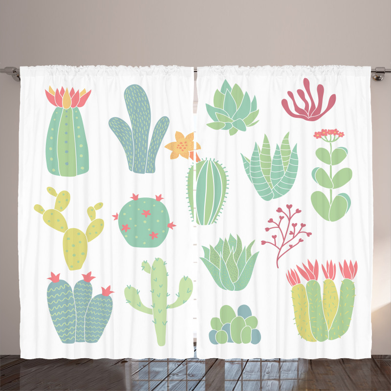 Hand Drawn Style Cacti Curtain