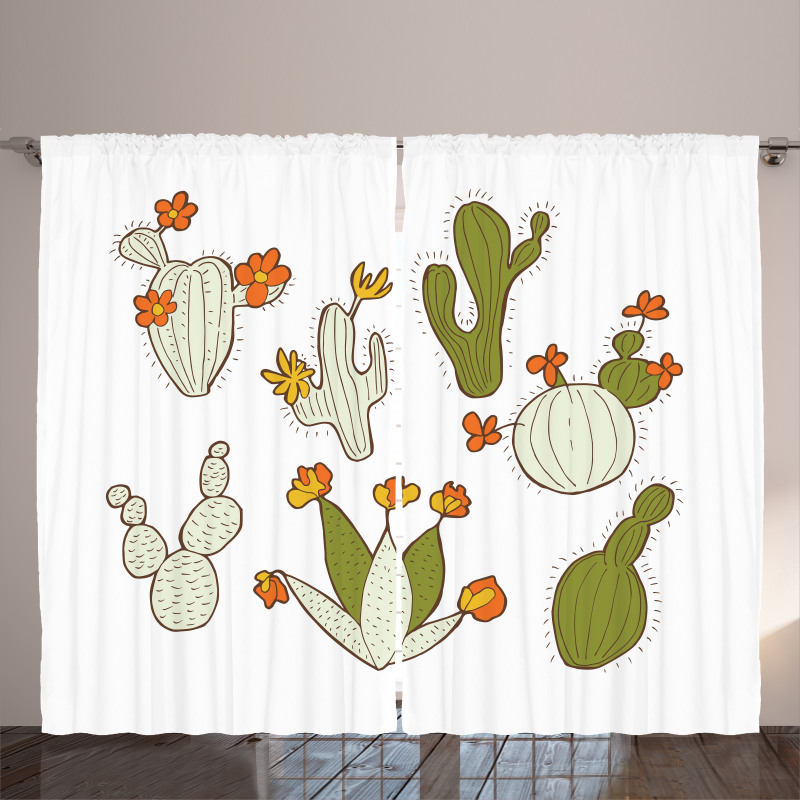 Doodle Cacti Flora Curtain