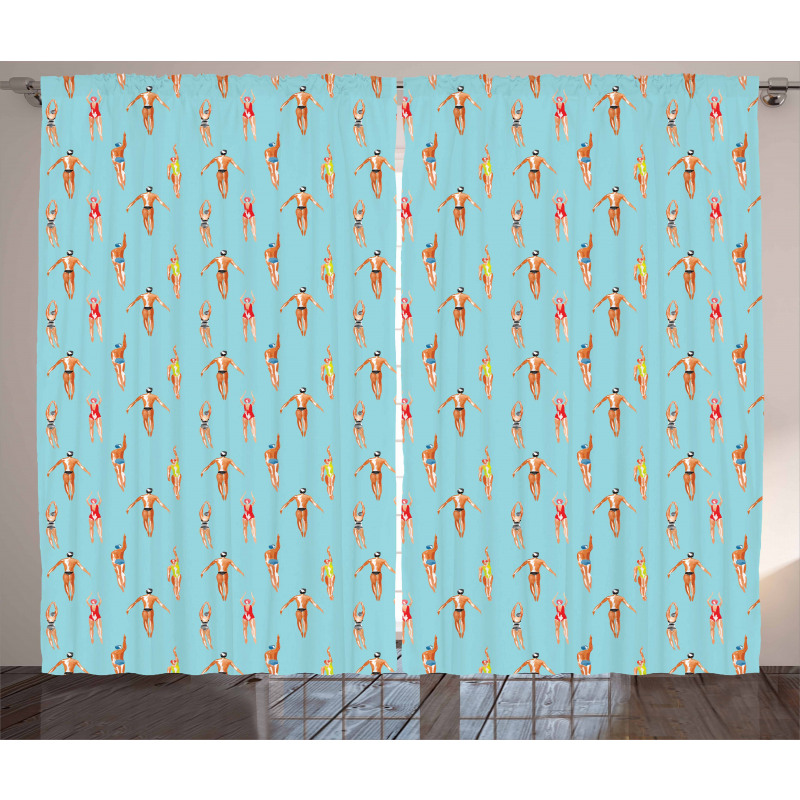 Watercolor Swimmers Curtain