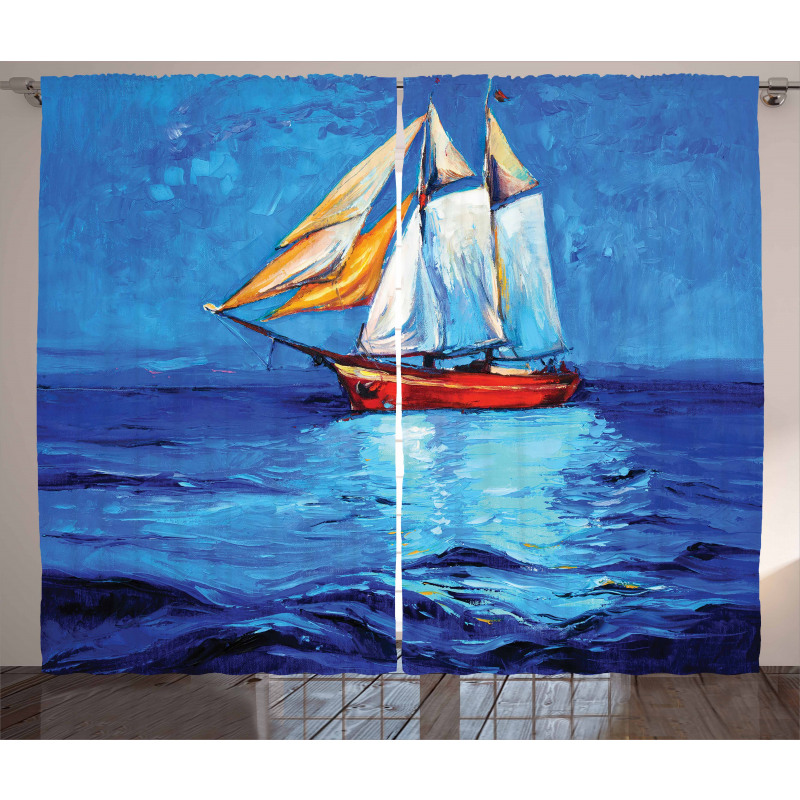 Oil Paint Style Sailship Curtain