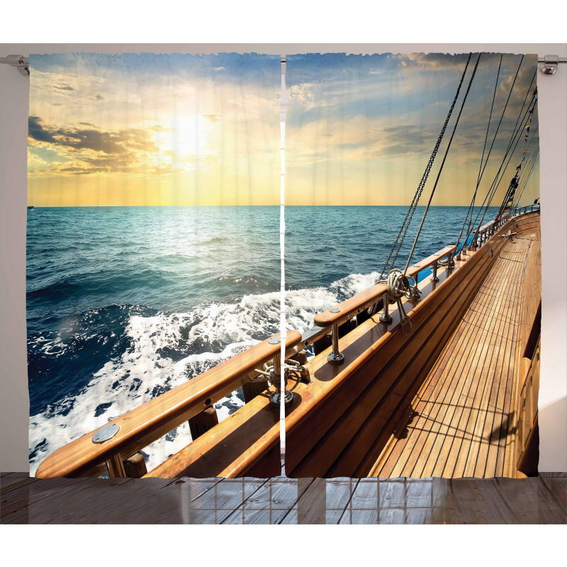 Yacht on Sea Sunset Curtain