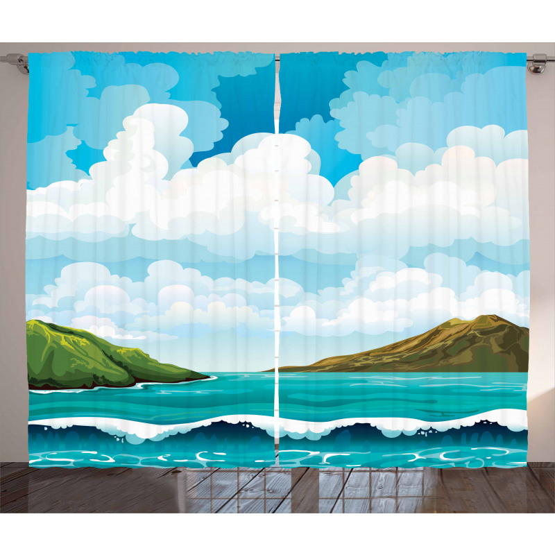 Waves Islands Blue Sky Curtain