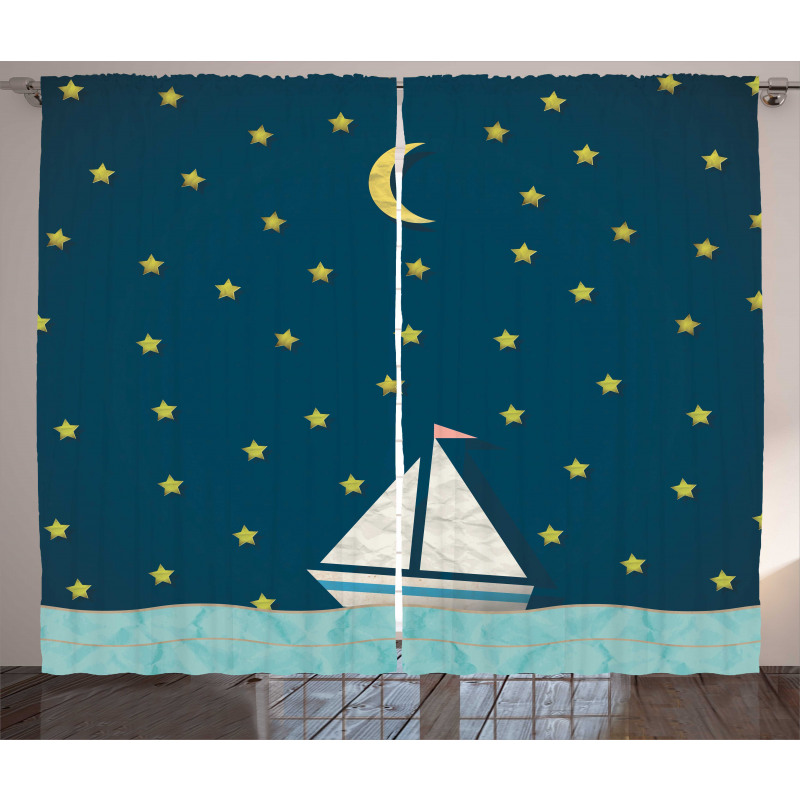 Sailing Boat Night Sky Curtain
