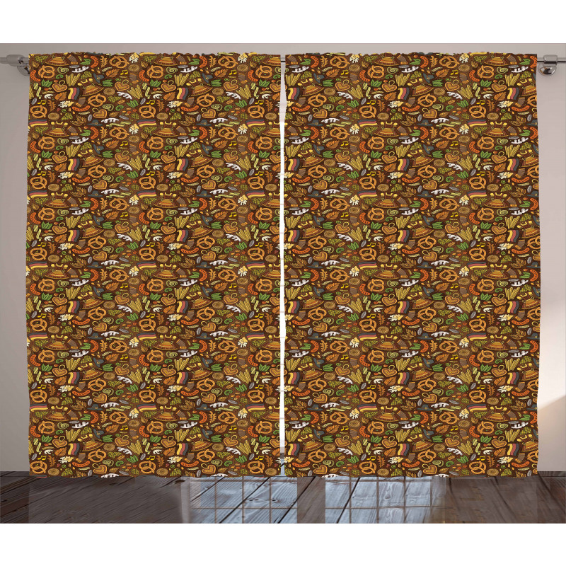 Hops and Pretzels Hand Drawn Curtain