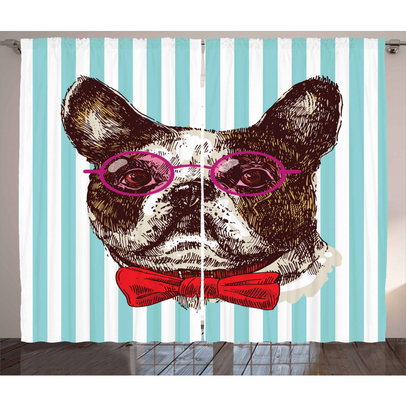 Pop Art Bulldog Sketch Curtain