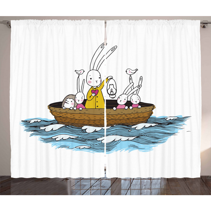 Cartoon Hares Hedgehog Curtain