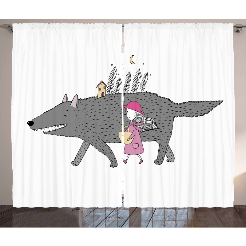 Girl with a Giant Wolf Curtain