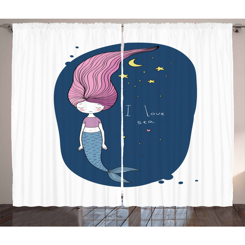 I Love Sea Cartoon Girl Curtain