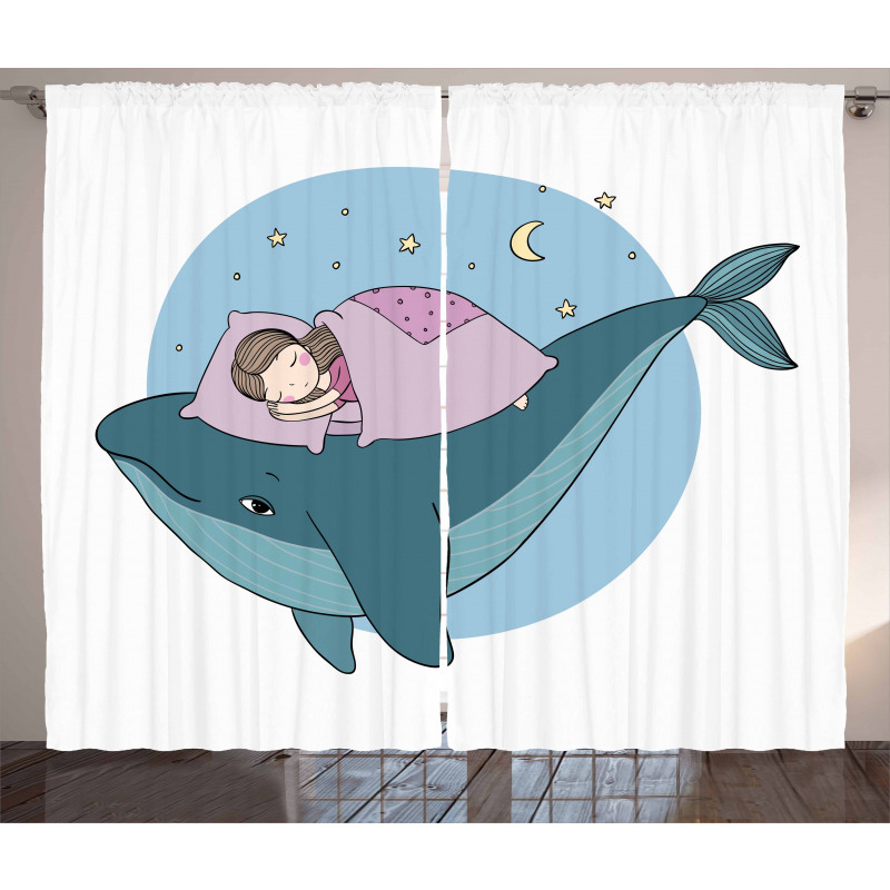 Girl Sleeping on Whale Curtain