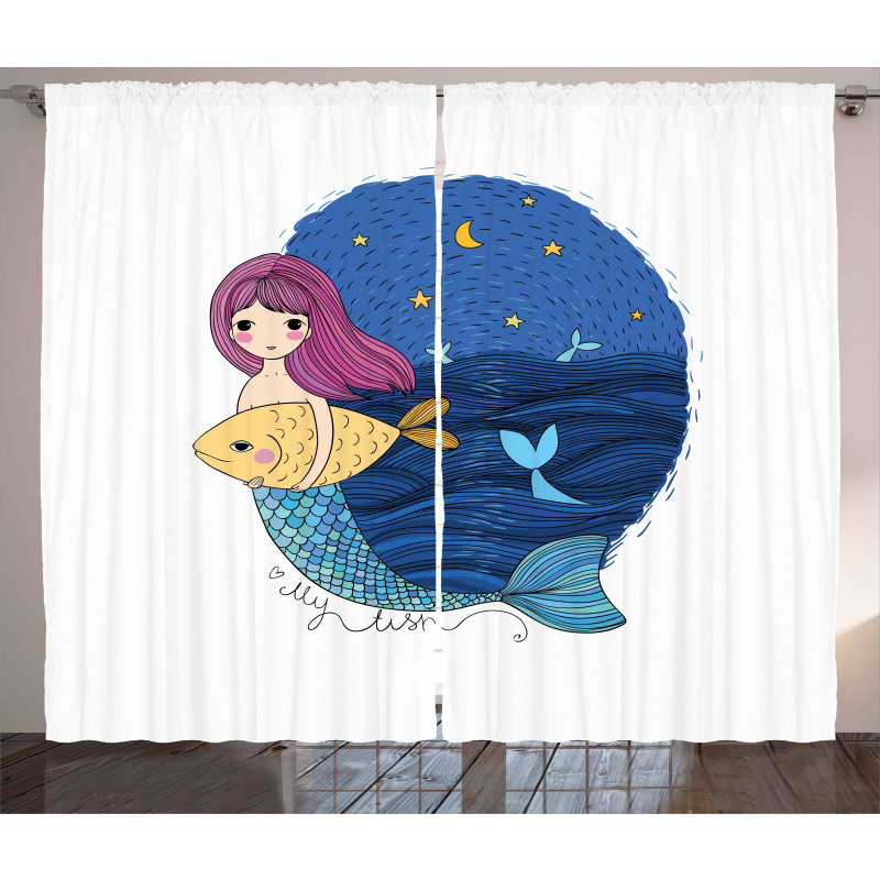 Mermaid Fish Night Sea Curtain