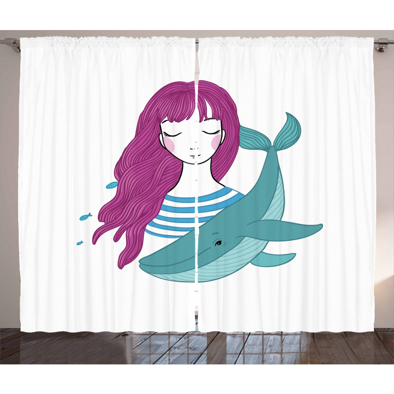Teen Girl with a Whale Curtain