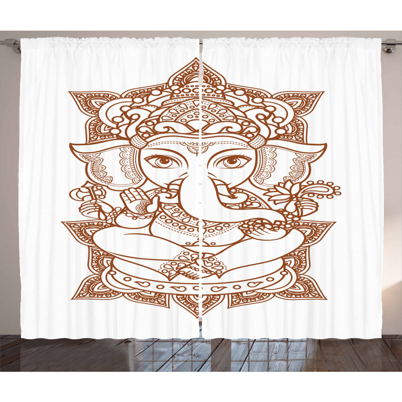 Asian Figure Symbol Boho Curtain