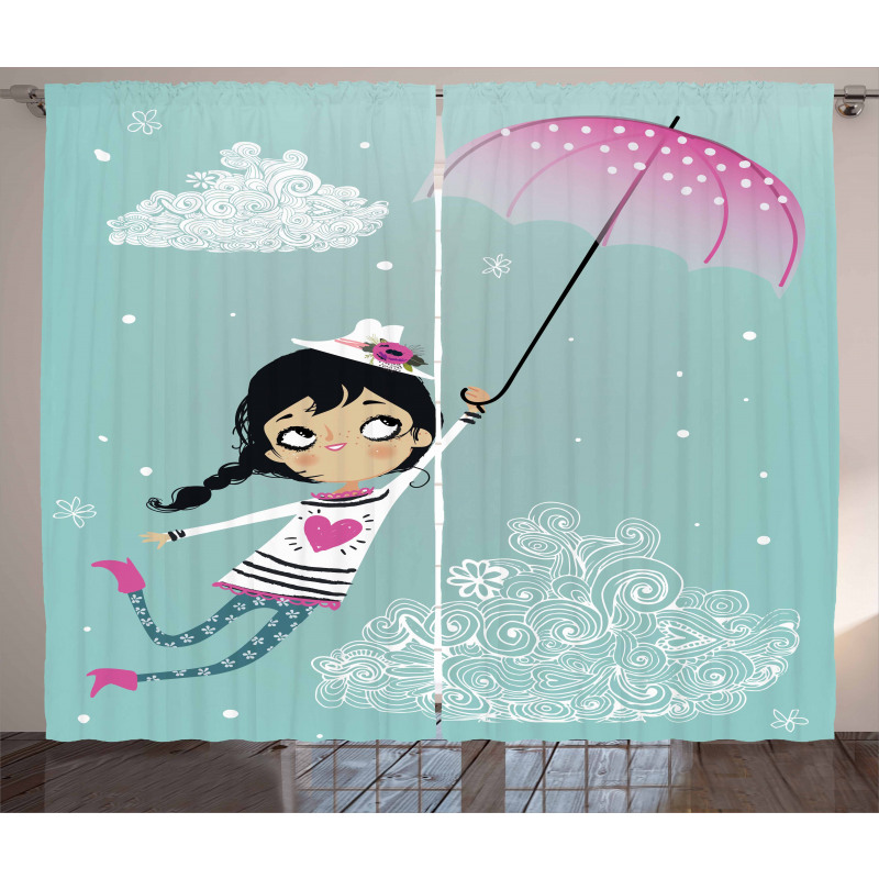 Girl with Pink Umbrella Curtain