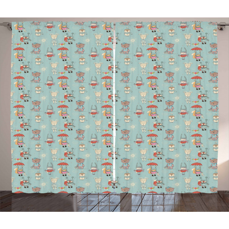 Animals in Winter Doodle Curtain