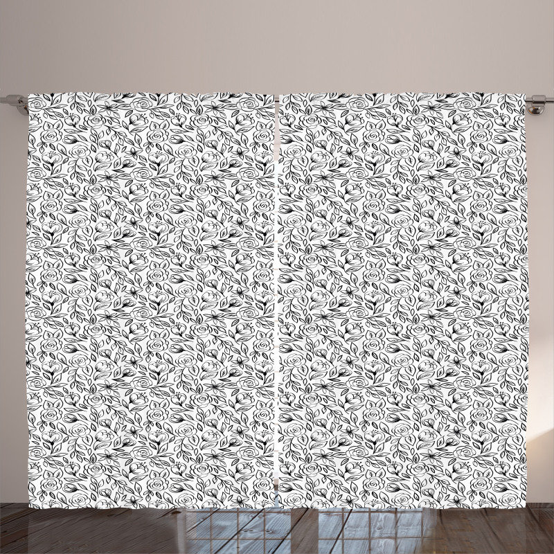 Hand Drawn Flowers Garden Curtain