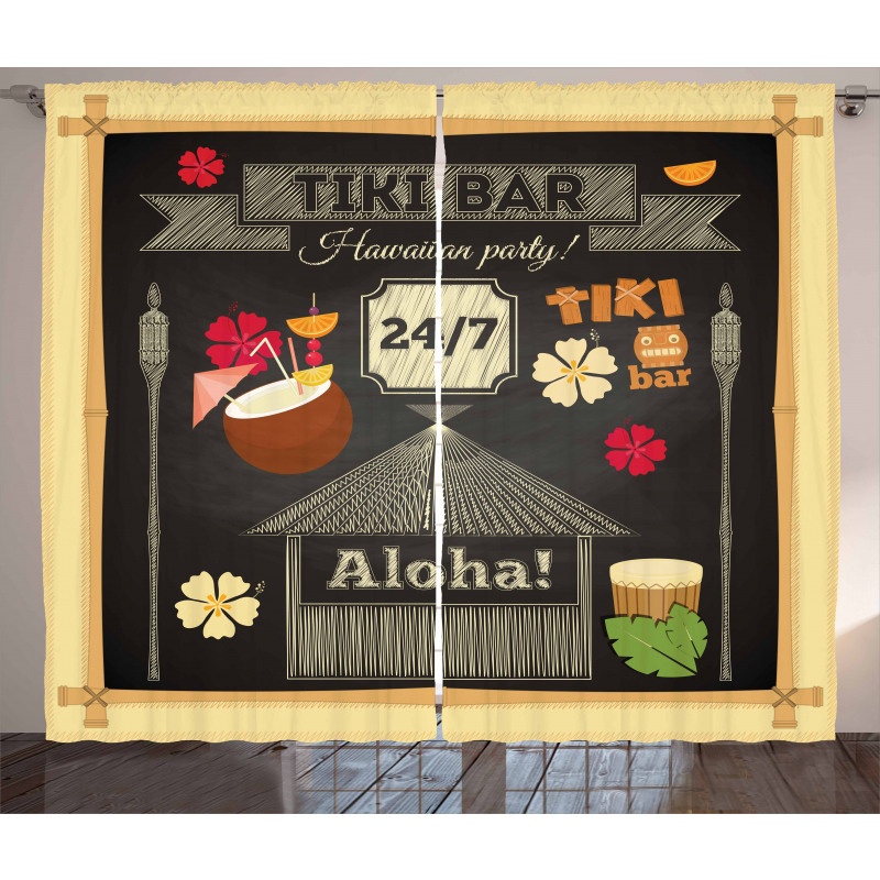 Hawaii Perde Tatil Yerindeki Tiki Bar Alkollü Afiş Model