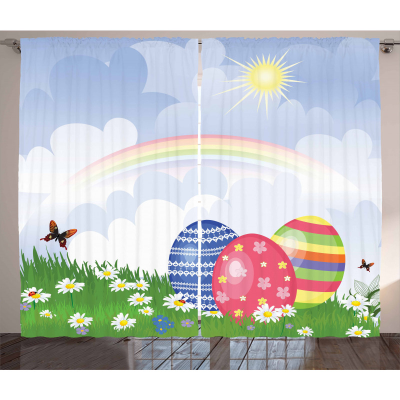 Spring Meadow with Eggs Curtain