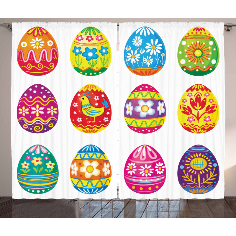 Colorful Eggs Flowers Curtain