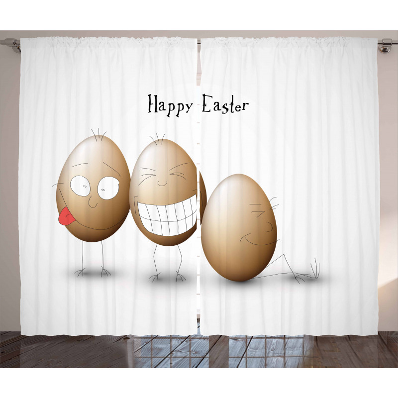 Funny Doodle Style Eggs Curtain