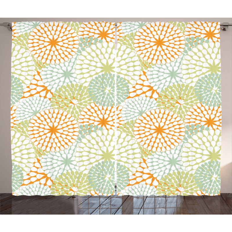 Abstract Retro Flowers Curtain