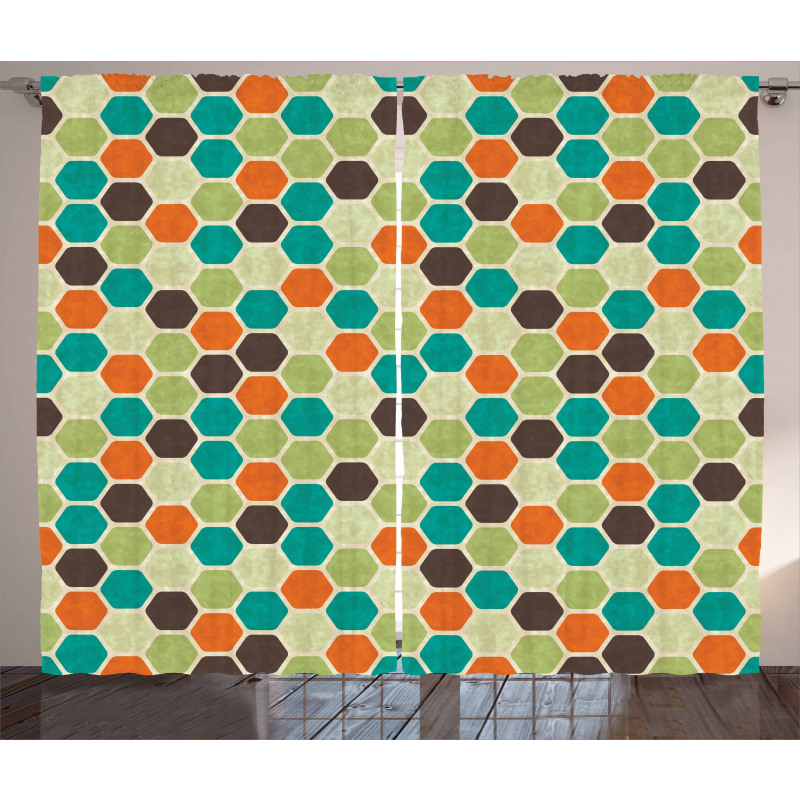 Grunge Colorful Hexagons Curtain