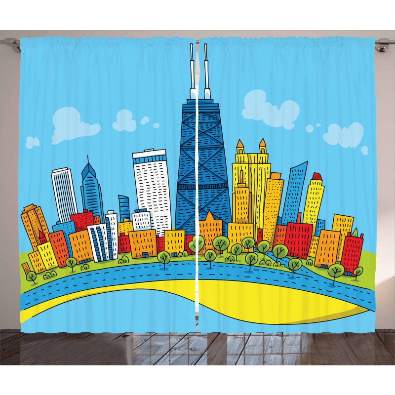 Cartoon City View Curtain