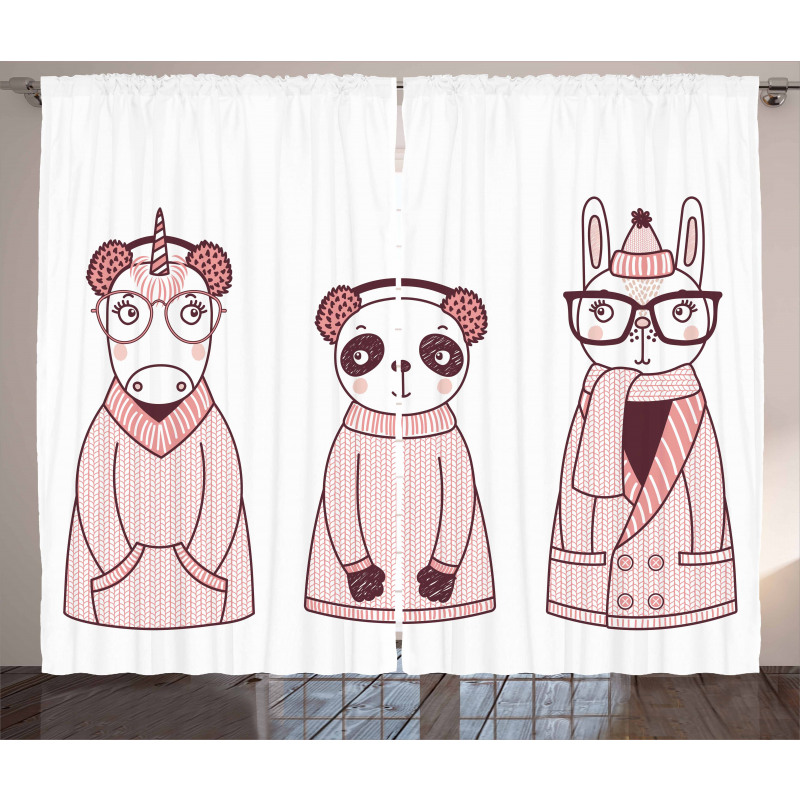 Cartoon Winter Animals Curtain