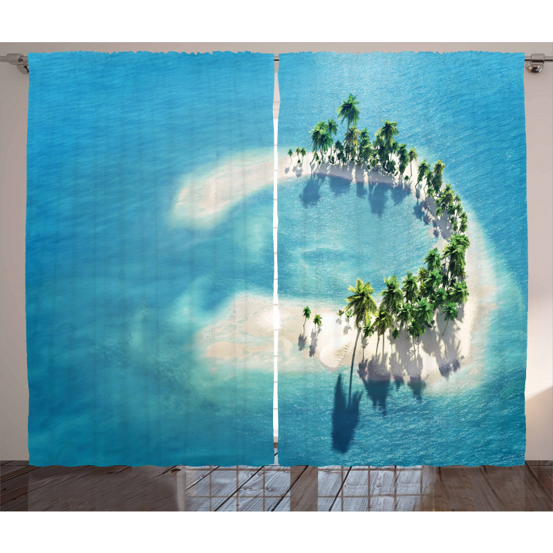 Atoll Palm Trees Ocean Curtain