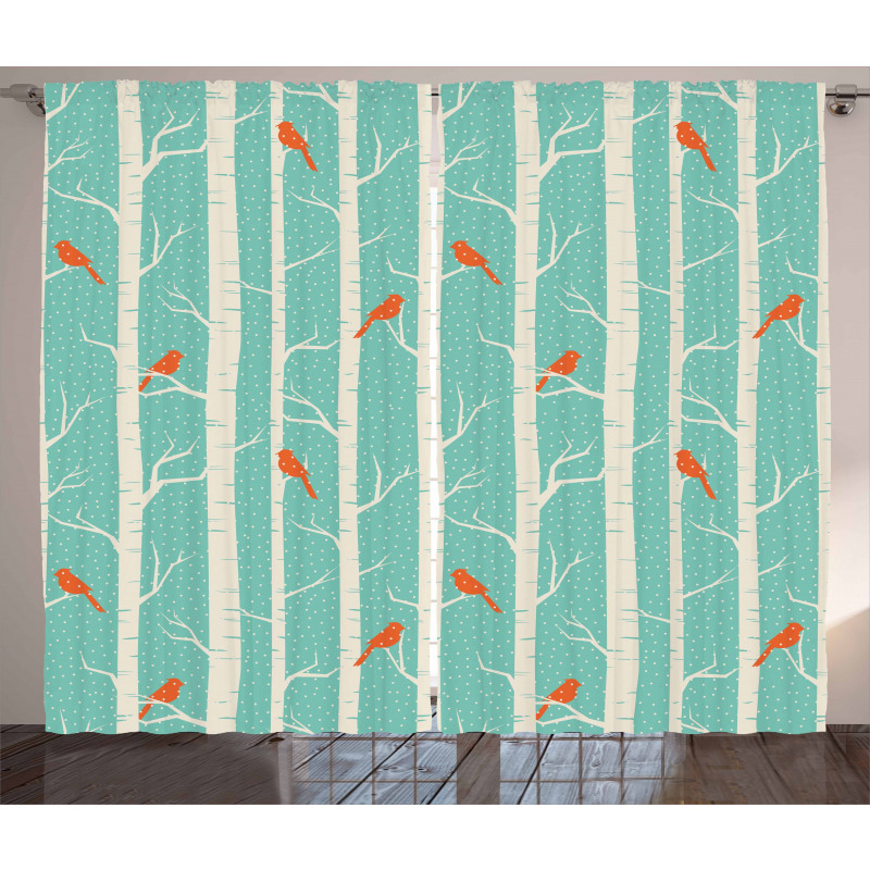 Dotted Tree and Birds Curtain