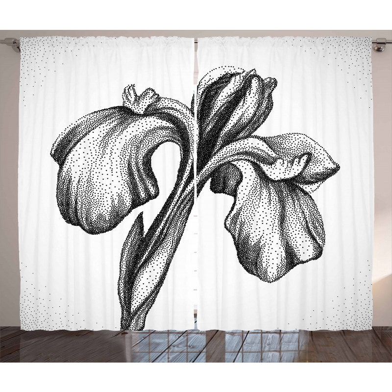 Dotwork Style Lily Bloom Curtain