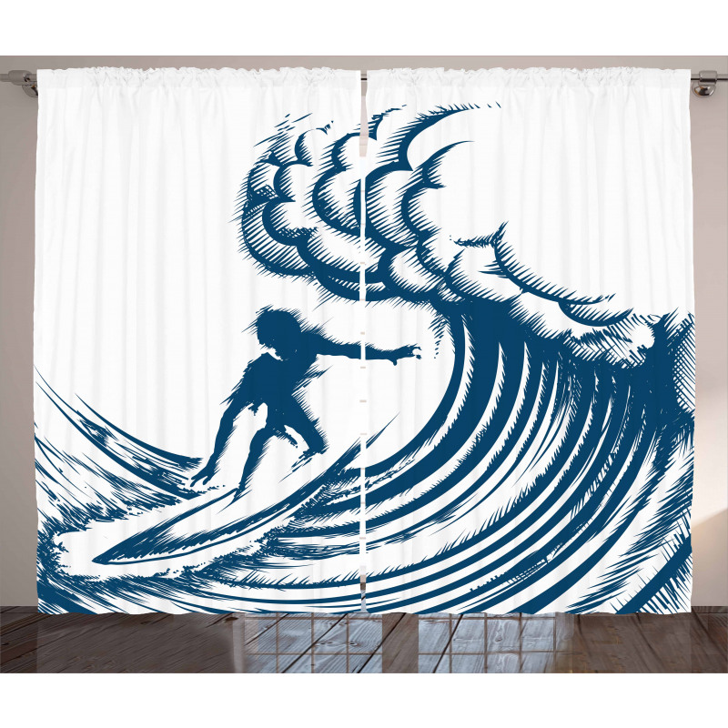 Riding a Big Wave Art Curtain