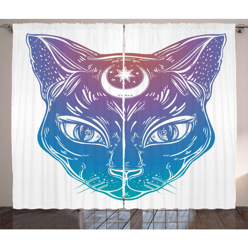 Cat Head Moon and Star Curtain