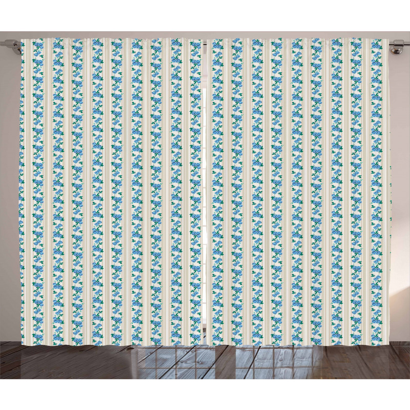 Retro Stripes Roses Curtain