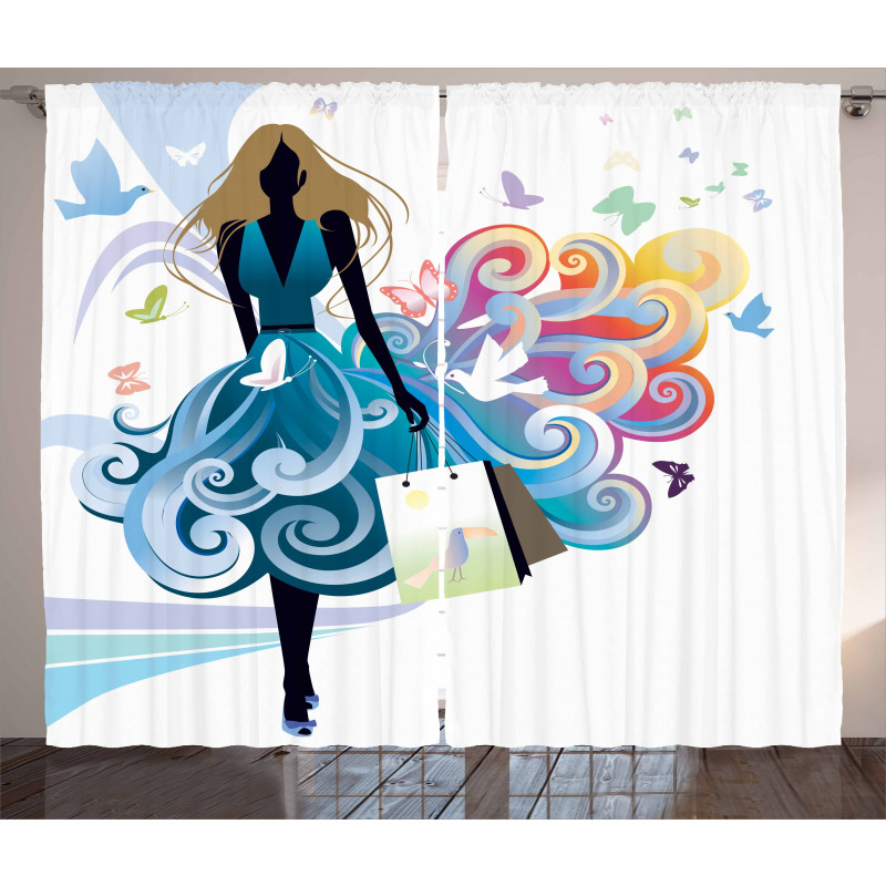 Shopping Woman Art Curtain