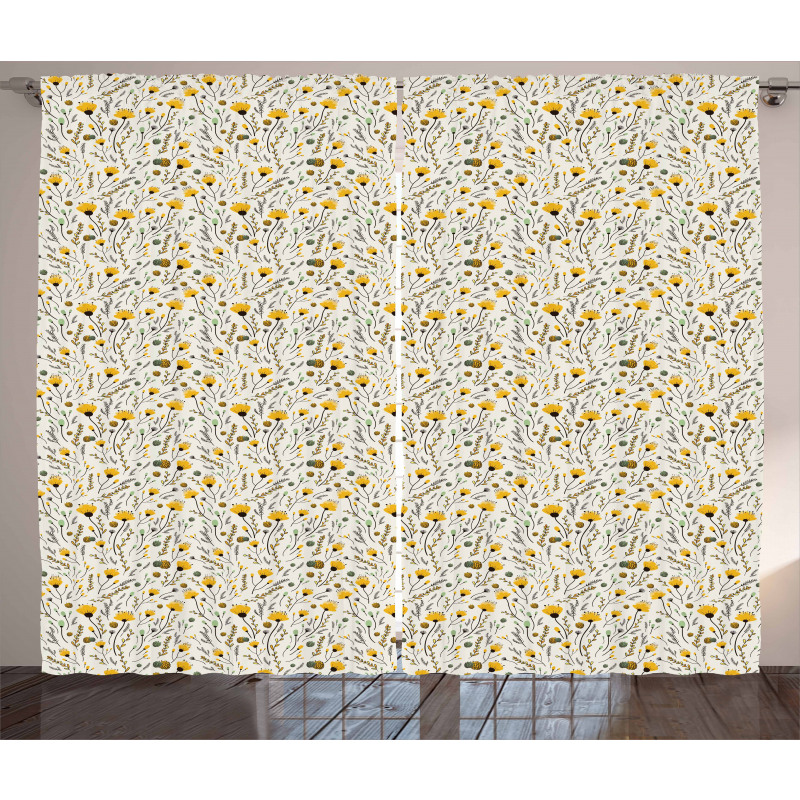 Yellow Spring Flowers Curtain