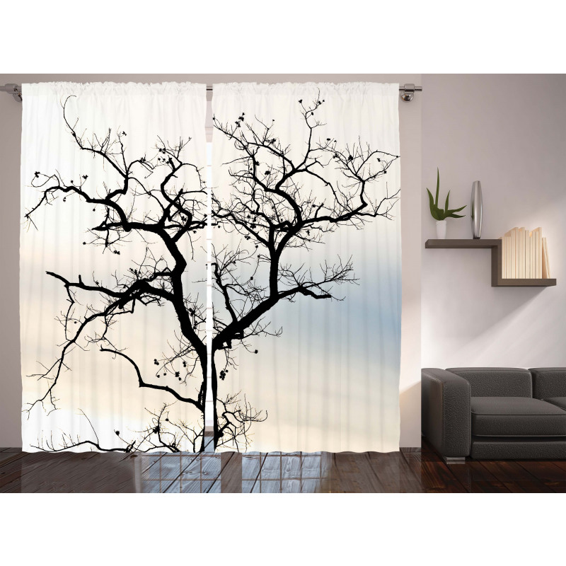 Black Fall Tree Silhouette Curtain