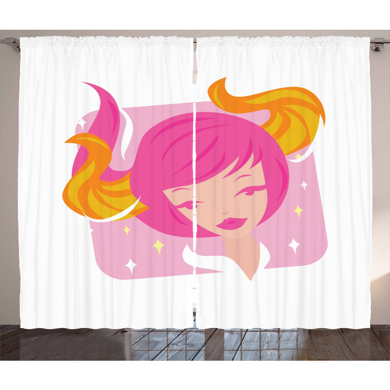 Pink Haired Woman Curtain