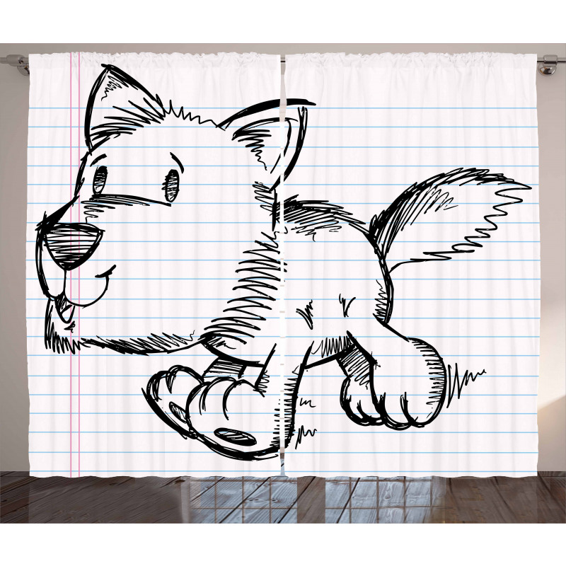 Scribble Art Puppy Dog Curtain