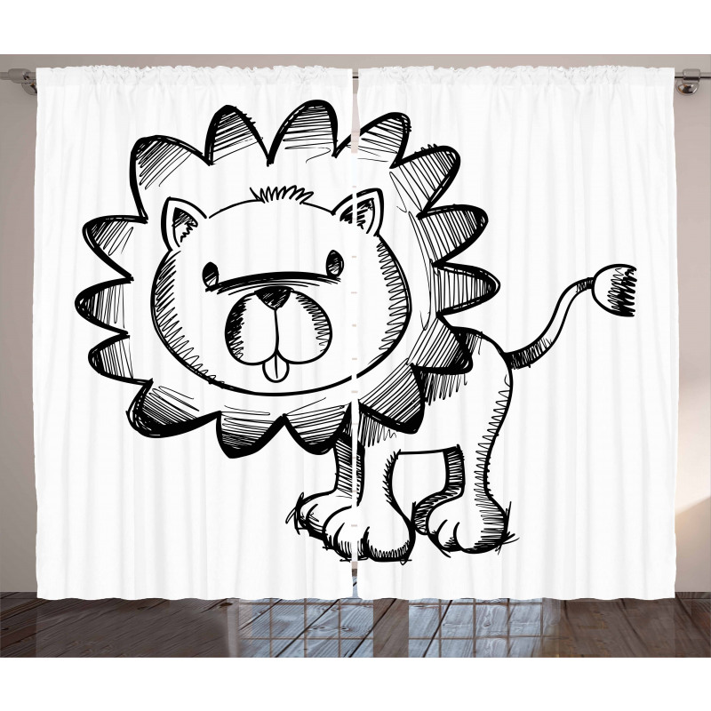 Sketchy Baby Lion Safari Curtain