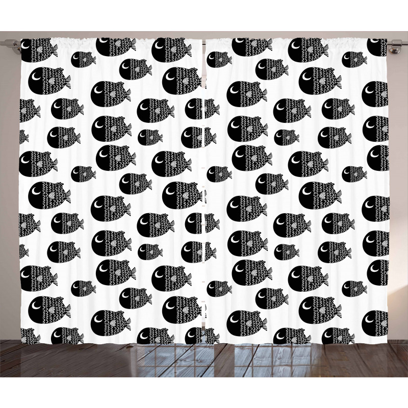 Black and White Fishes Curtain