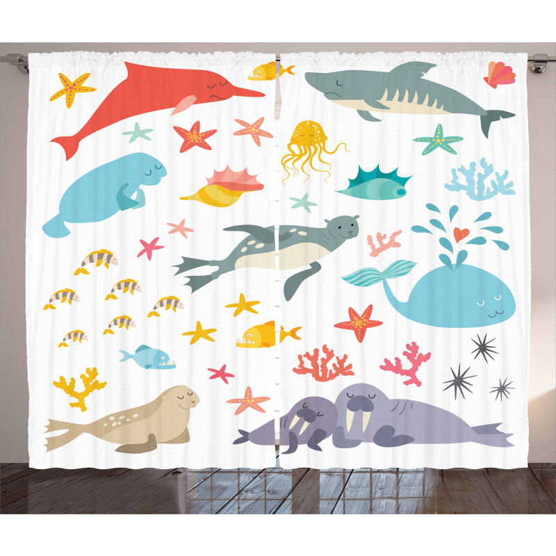 Colorful Ocean Animals Curtain