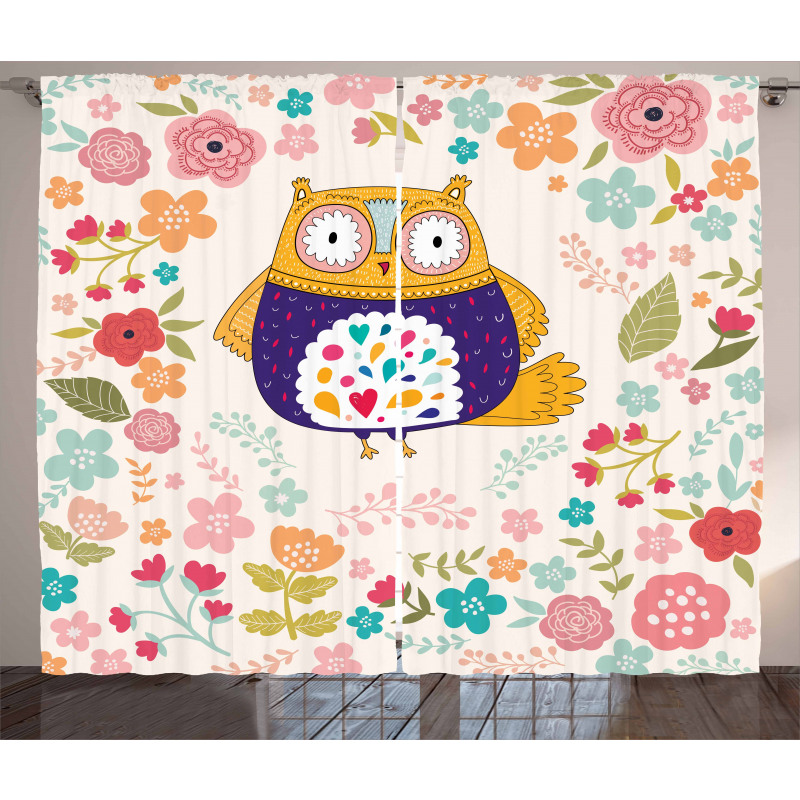 Colorful Bird and Flowers Curtain