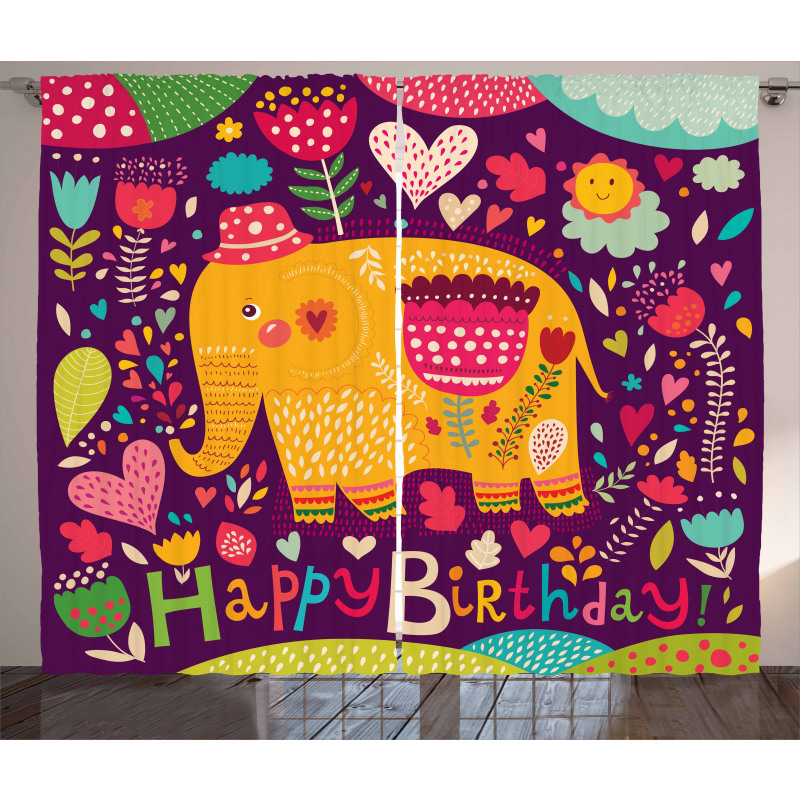 Doodle Birthday Animal Curtain