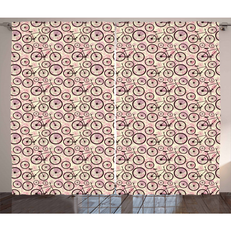 Pink Flowers Doodle Curtain